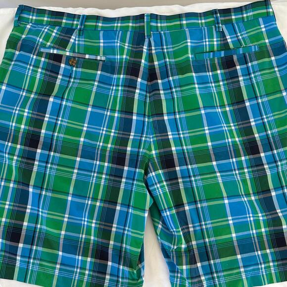 PGA TOUR Men's Plaid Golf Shorts Blue and Green- Size 44 - Picture 3 of 4